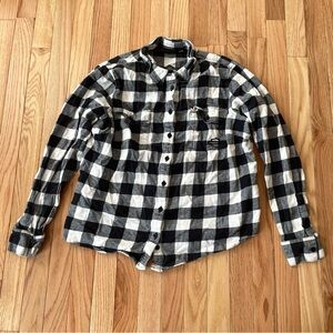 Harley Davidson Flannel Shirt Womens XL Black White Biker Buffalo Plaid Western